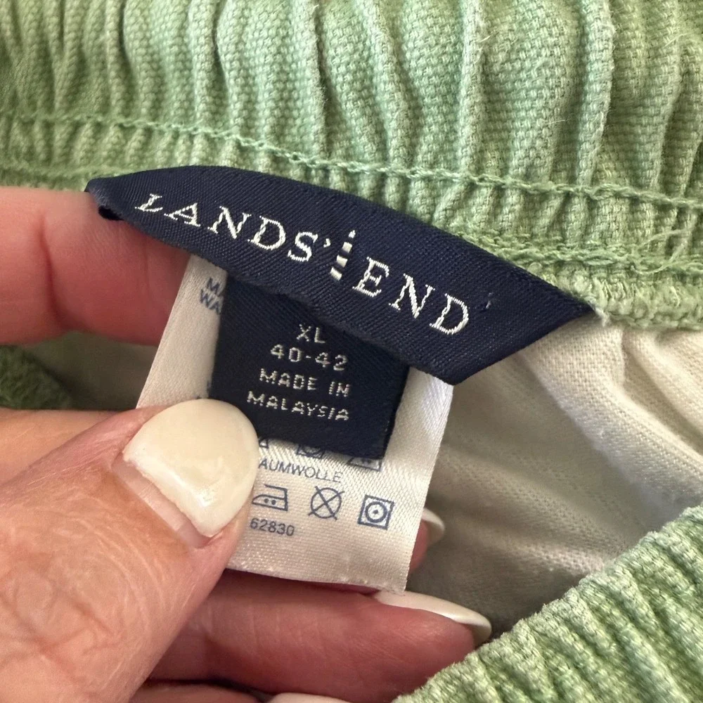 Lands' End Men's XL Green Elastic Waist Cotton Canvas Shorts 5